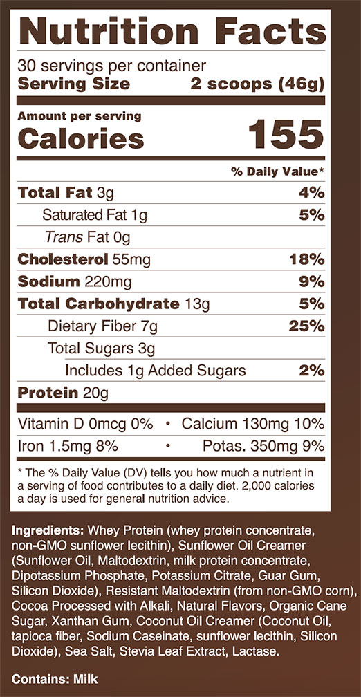 Coco Creme Protein shake Ingredients label Truvy