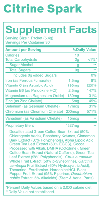 Weight Loss Drink Citrine Flavor Ingredients list label
